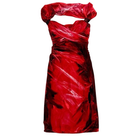 NWT Moschino Abstract Off-The-Shoulder Velour Velvet Dress US 4 Red Cocktail - Picture 1 of 14